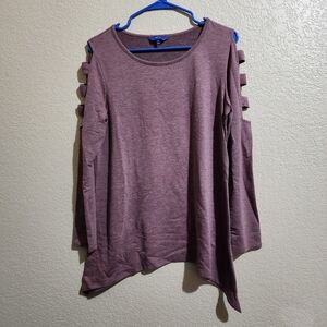 Apt. 9 Lattice Cutout Long Sleeve Purple Womens Top With Sharbite Hem Size M